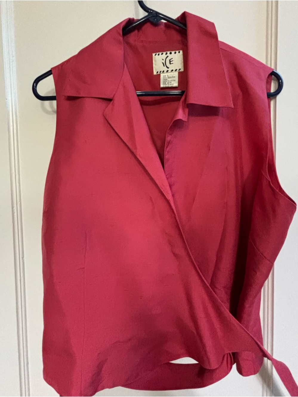 Ice Sleeveless Wrap Blouse in Rich Raspberry - Picture 5 of 7
